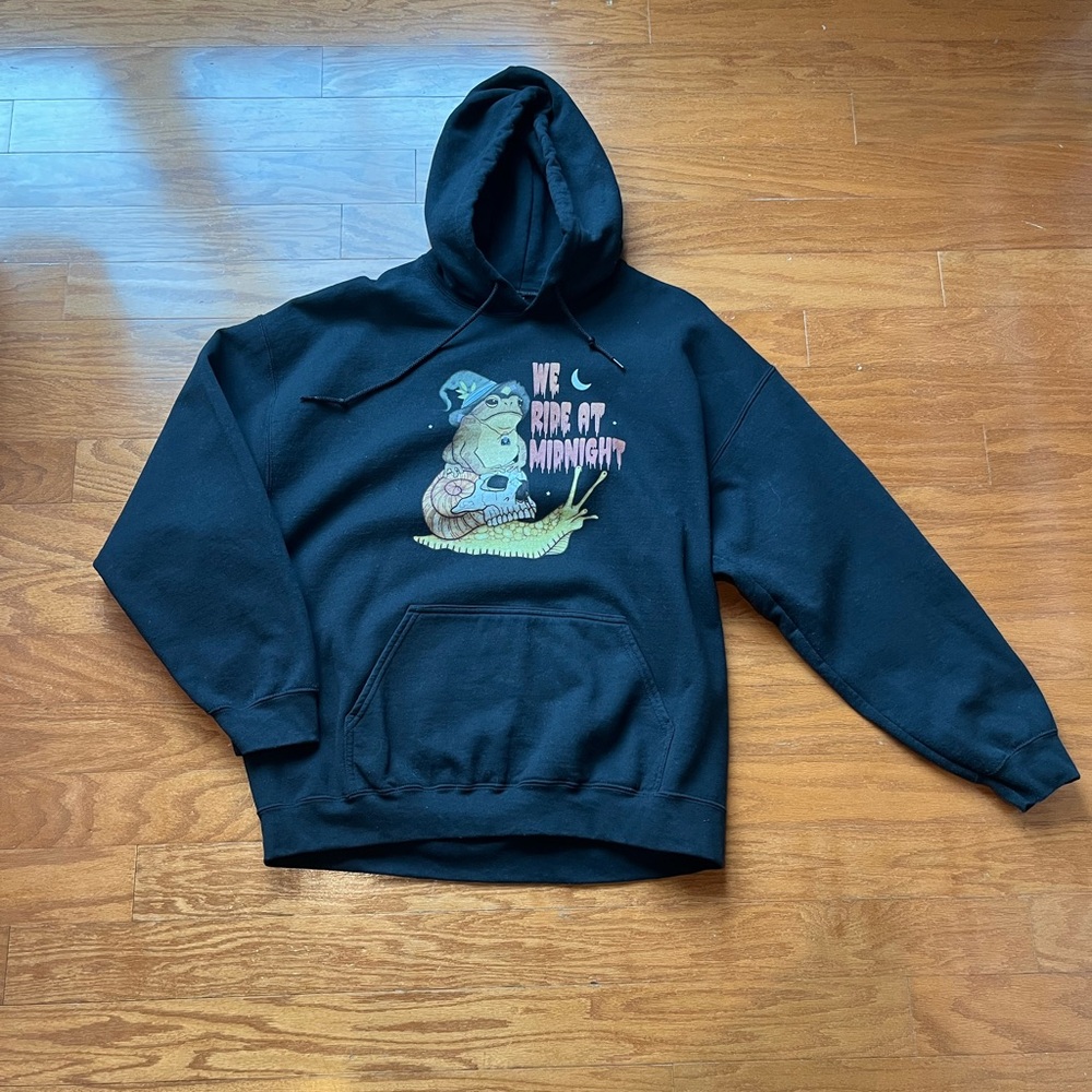 Wizard Frog Cottagecore Black Hoodie with Pocket